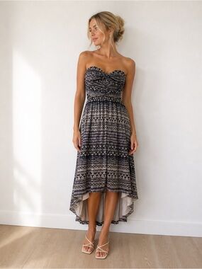 Free People dress bohemian strapless nude beige black bohemian neutral tone smal
